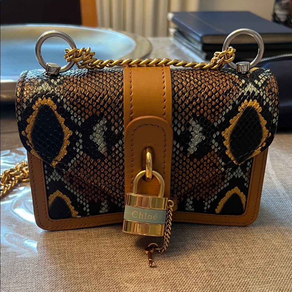 Chlo Brown & Black Python-Print Crossbody With Go… - image 1